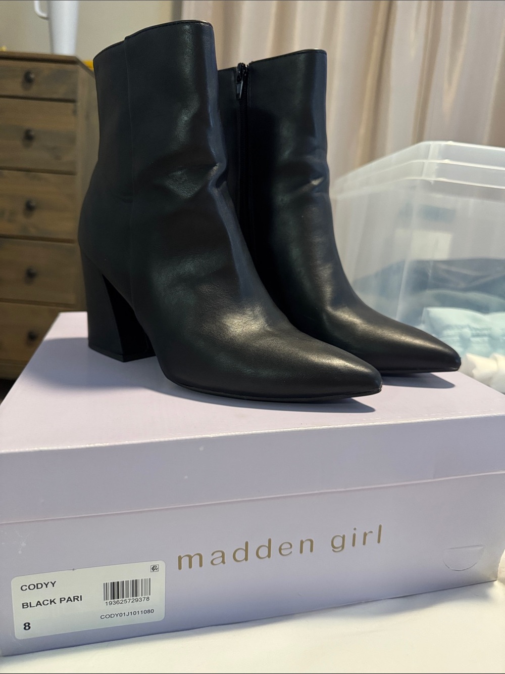 Madden Girl Black Pointed Block Heel Ankle Boots